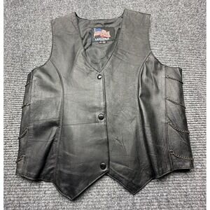 Leather USA Vest Womens XL Genuine Leather Biker Motorcycle Western Chain Detail